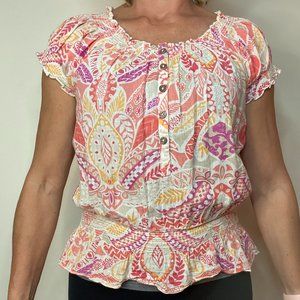 Blouse, purple, orange, yellow